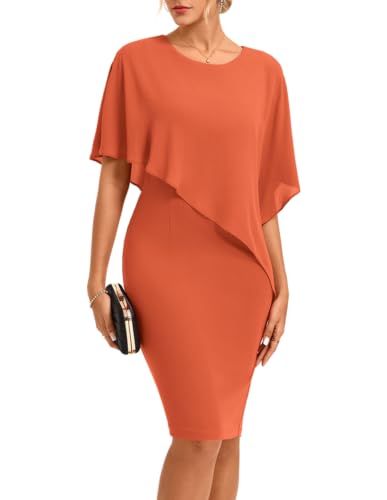 GRACE KARIN Women's Chiffon Cape Sleeveless Wedding Guest Dress Orange XXL