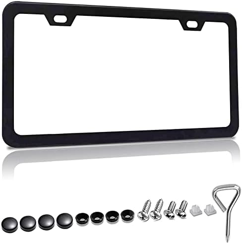 Matte Black License Plate Frames,Black Metal License Plate Frame,Slim License Plate Frame,Anti Theft License Plate Frame for Men,Car Plate Frame