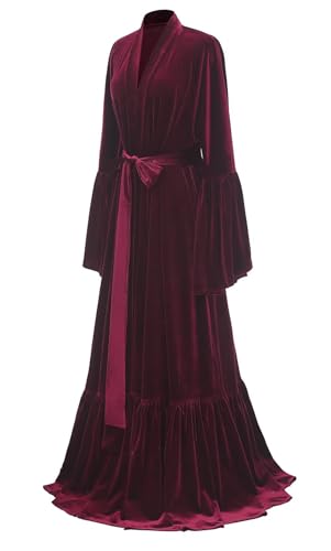 Velvet Bridal Robe Long Lingerie Bathgown Loose Nightgown Flare Sleeve Maternity Photoshoot Robe2
