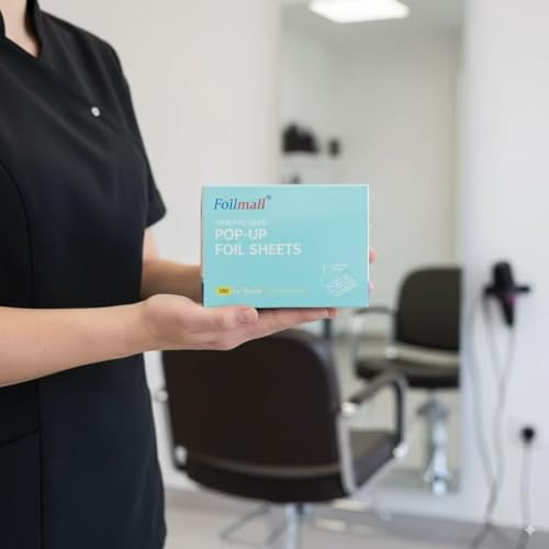 Foilmall Friseur Pop-up Folienblätter – vorgeschnittene Einzelblätter, 500 Stück, Silber, 12,7 × 27,3 cm, 15 µm extra stabil, einseitig geprägt, für professionelle Haarfärbung & Highlights