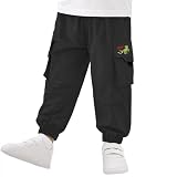 Volunboy Pantalones Cargo Niños 2-6 Años Bordado Dinosaurio Secado Rápido Cintura Elástica(Talla 120,4-5 Años,Negro)
