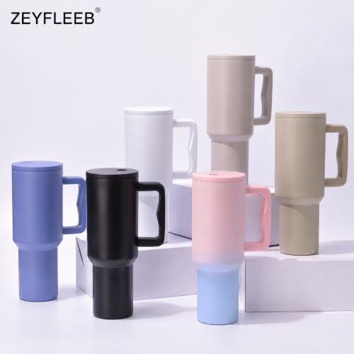 Image of 1200ML Stainless Steel Tumbler with Handle & Lid, 2 Straws - Large Travel Mug Water Cup for Gym, Office & Outdoor Use (Coffee - Skin)