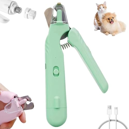 Cortador De Unhas Para Cães, Cortadores de unhas de gato led, Lixadeira Elétrica, 2 em 1 aparador de garras de estimação (Verde)