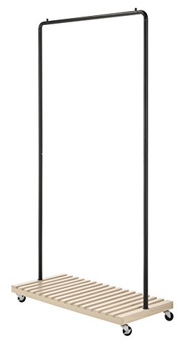 Whitmor Slat Wood Garment Rack - Freestanding Rolling Clothing Organizer - New Zealand Pine Shelf #TOP1