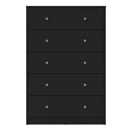 Pemberly Row Contemporary Tall 5 Drawer Slim Dresser Chest/Bedroom Dresser In Black, 12" Depth #TOP3