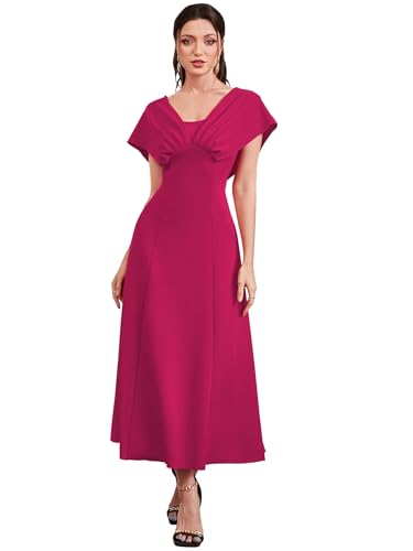 navy blue dress for baby girl Shasmi Women's & Girl's Solid A-Line Maxi Dress | V-Neck Pleated Bodice |  Cap Batwing Sleeves | Fit & Flare Evening Gown (Dress 274)