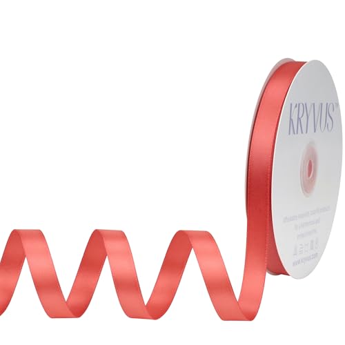 Kryvus Coral Satin Ribbon, Double Faced 1/2 Inch X 50 Yards Coral Ribbon, for Gift Wrapping, Crafts, Hair Bow Making, Sewing, Flower Bouquet, Wedding Party Decor