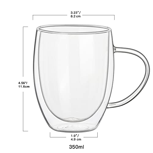 Jnsmfc 12 Oz Double Walled Glass Coffee Mug Set Of 6 With Handle And 6 Spoons,Insulated Glass Coffee Espresso Cup,Clear Glass Coffee Mug For Latte,Cappuccino,Wine,Tea,Cold Beverage,Milk #TOP5