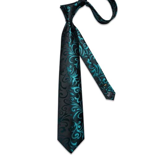 Image of DiBanGu Silk Floral Ties for Men Woven Paisley Necktie and Tie Clip Handkerchief Cufflinks Set for Party Wedding