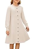 Picture of GRACE KARIN Girls Fall Sweater Dresses, Little Girl Pink Long Sleeve Winter Dress, Kids Knit Casual Formal Dresses Size 8