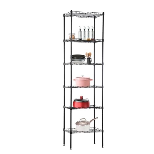 Image of BestOffice | 6-Tier Wire Storage Shelves | 17x12x64 | Black | with Adjustable Racks | Heavy-Duty Metal Shelf, Holds Upto 600 lbs | No-Tool Assembly | Ideal for Home & Garage Shelving