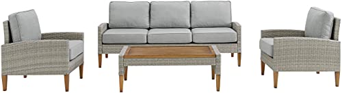 Crosley Furniture Ko70192Gy-Ac Capella Outdoor Wicker 4-Piece Sofa Set (Sofa, 2 Chairs, Coffee Table), Gray/Acorn #TOP23