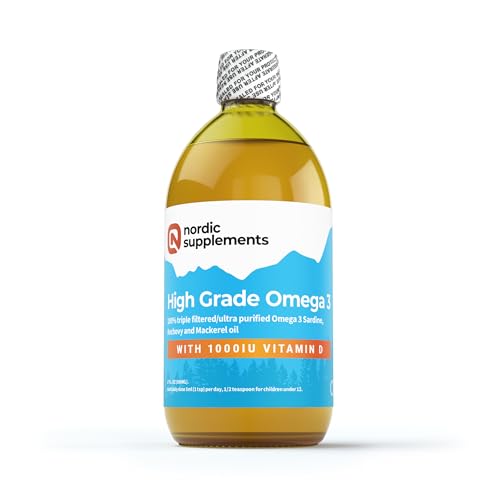 Nordic Supplements High Strength 500ml Omega 3 Fish Oil with 1000iu Vitamin D3 in Natural Cholecalciferol Form. Taste Award Winning Lemon Flavoured and Tested
