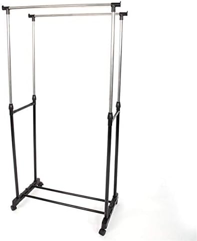 Tom Care Heavy Duty 3 Tiers Stainless Steel Clothing Shoe Garment Rack with Shelves and Wheels, Heavy Duty Metal Clothes Rolling Shoe Rack, Dual Bars Horizontal & Vertical Telescope Style