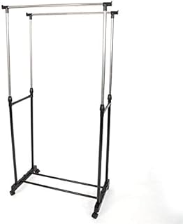 Tom Care Heavy Duty 3 Tiers Stainless Steel Clothing Shoe Garment Rack with Shelves and Wheels, Heavy Duty Metal Clothes Rolling Shoe Rack, Dual Bars Horizontal & Vertical Telescope Style