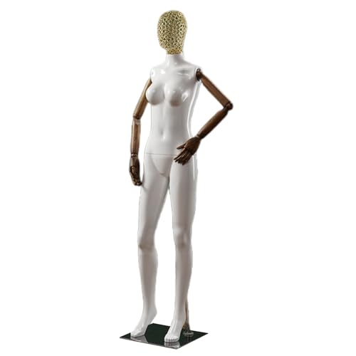 GOCHUSX Female Mannequin Dress Form, Manaquins Female Torso Stand with Head and Posable Wood Arms, Female Clothing Display Model for Retail Clothing Shops(B)