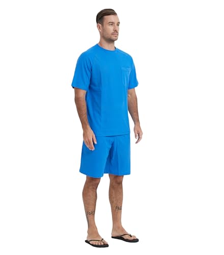 Men's Cotton Shorts Pajamas Set, Short Sleeve Shirt Sleepwear Summer Nightwear Lightweight Sleep Sets [ S-3XL ]3