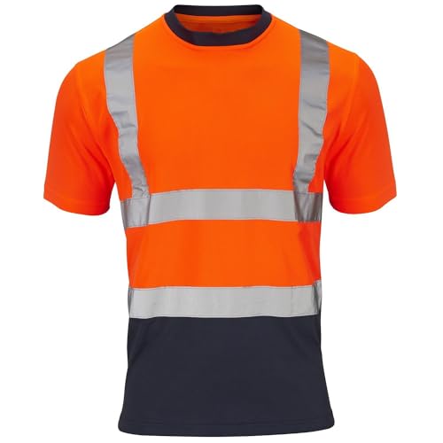 Stormway High Visibility T-Shirt, UV Protected, EN ISO 20471, Breathable Polyester, Hi Vis Workwear, Outdoor & Construction, Orange/Navy, XL.