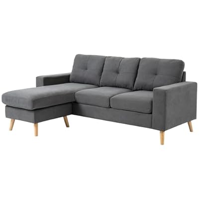 HOMCOM Corner Sofa Fabric Sofa in L-Shape Couch Set in Linen Look Corner Set with Chaise Longue for 3 People Corner Couch for Living Room Dark Gray 193 x 136 x 85 cm
