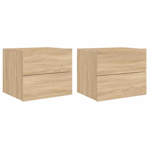 vidaXL Mesitas de Noche de Pared con Luces LED 2 uds, Armarios Auxiliares de Almacenaje, Armario para Salón Pasillo, Madera Roble Sonoma