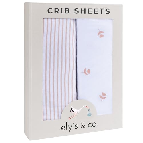 Image of Ely’s & Co. Crib Sheets Baby Girl Fitted Crib Mattress Sheet Set, 2 Pack, 100% Jersey Knit Cotton, Infant and Toddler Nursery Bedding, Pink Tulip Collection, 28” x 52”