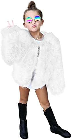 IKevan Toddler Kids Girls Faux Fur Jacket Coat Winter Warm Thicken Fluffy Jacket Winter Jackets Furry Coat Outerwear 1-7 Years (White, 6-7 Years)