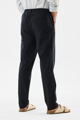 Image of SNITCH Men Casual Trousers | Slim Fit Mid Rise Textured Design | Cotton Linen Blend & Breathable Fabric for Summer & Street Wear