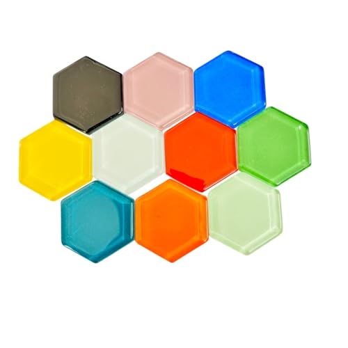 Image of Assorted Colours Glass Mosaic Tiles (20 Variations) (All Packs: 100 g,200 g,400 g,1 kg), DIY Mosaic Art, Decoration, Crystal Glass Mosaic Tiles (Glossy Hexagon 30 x 30 mm), 400 G
