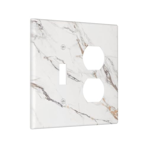 Decorative Outlet Covers Modern Grey Gold Marble Texure 2 Gang Outlet Cover Wall Plate Single Toggle Duplex Light Switch Cover Plate Switch Plate Covers for Kitchen Bathroom Decor
