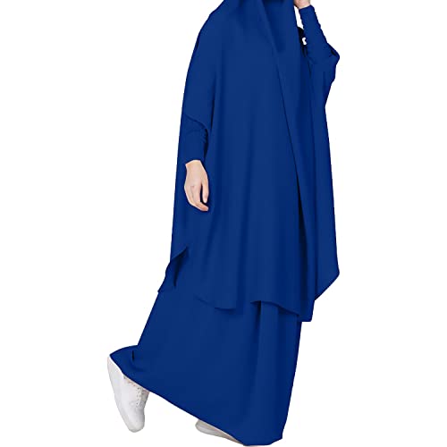FPOVFPO Womens Muslim Solid Abaya 2 Piece Prayer Dress with Hijab Islamic Maxi Kaftan Dubai Ramadan Full Length Dress