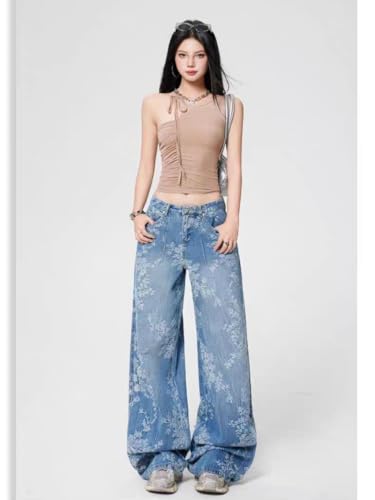 Unisex Y2k Vintage Floral Embroidery Baggy Wide Leg Jeans Harajuku 2000s Grunge High Waisted Loose Casual Denim Pants3