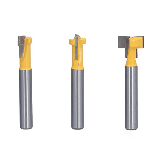 3Pcs Keyhole Router Bits Set, Slotting Milling Cutters, 1/4in Carbon Steel Shank T Slot Routers Bit, Treatment and Grooving Router Bits, Alloy Vane/Wing for Clean and Smooth Work,