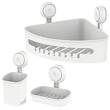 LEVERLOC Corner Shower Caddy Suction Cup Set Shower Shelf Basket & Toothbrush Holder & Soap Dish One
