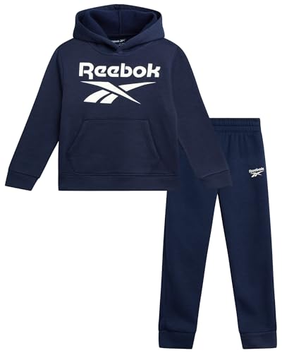 Image of Reebok Toddler Baby Boys Sweatsuit - 2-Piece Fleece Active Tracksuit Hoodie Sweatshirt and Jogging Bottoms Set (Sizes 2T-7), Vector Navy, 4 Years