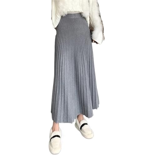 Women's Autumn and Winter Warm Knitted Long Skirt Loose High Waisted Pleated A-line Comfortable Office Skirt