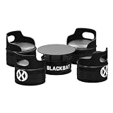 バーテーブルセット ドラム缶テーブル＆チェア5点セット アイアンコーヒーテーブルセット 4人掛けドラム缶セット レトロインダストリアルスタイルダイニングテーブル＆スツールセット アメリカン家具 ホームカフェ(Size:ブラック)