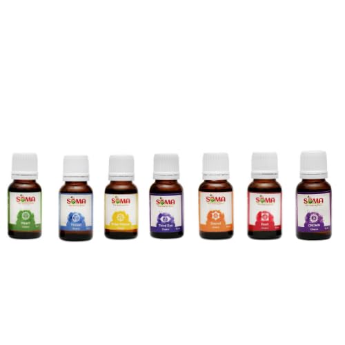 Image of Seven Chakra Oil Combo of Set 7 | Blends of Pure Essentials Oils Ideal for Calming Effects, | 15 ml | Aroma Oil & Seven Chakra Oils | Best for Aromatherapy & Meditation | Pack of 7