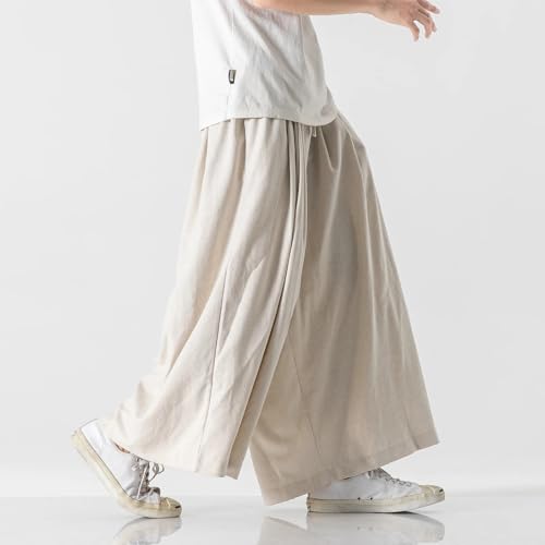 Spring Autumn Men Wide Leg Pants Mens Joggers Lace Up Streetwear Casual Linen Trousers2