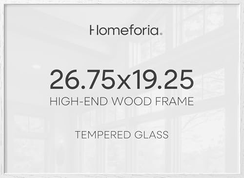 Image of Homeforia 19.25x26.75 White Wood Puzzle Frame, High End Oak 19.25 x 26.75 Frames without Mat, Wooden 26.75x19.25 Picture Frames for Wall, 19.25by26.75 Poster Frames, Tempered Glass, Wall Kit, Set of 1