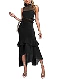 Aisbei Women's Bodycon Maxi Dress Sleeveless Mock Neck Mesh Ruffle Mermaid Dress Formal Party Cocktail Wedding Guest Dresses-Black S