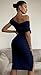 Memoriesea Women's Elegant Off Shoulder Split Hem Bodycon Ruched Midi Club Party Dress Navy Blue