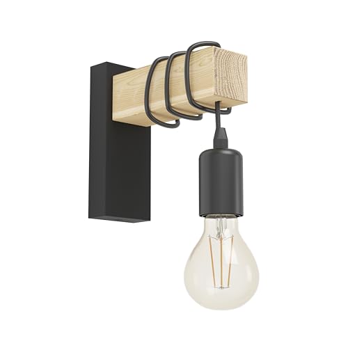 Eglo Indoor Wall Light Townshend, Vintage Wall lamp with Wooden Beam, Retro Lighting Made of Wood and Metal in Black, E27, FSC Certified Eglo Indoor Wall Light Townshend, Vintage Wall lamp with Wooden Beam, Retro Lighting Made of Wood and Metal in Black, E27, FSC Certified