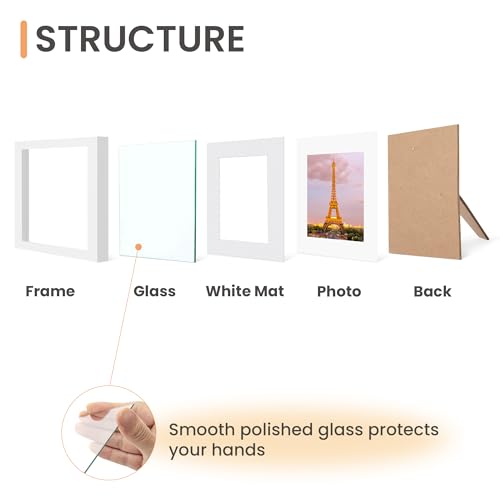 Image of upsimples 8x8 Picture Frame, Gallery Glass Photo Frames Set of 3, White | Fit 5x5 with Mat and 8 x 8 Photos, Gift for Christmas, Wall Decor and Table Display for Living Room, Hallway, Gallery