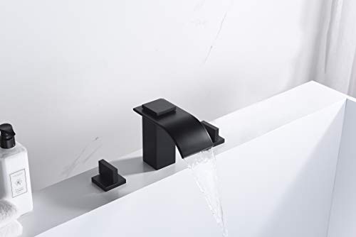 Sumerain Black Waterfall Tub Faucet Deck Mount 3 Hole Widespread Bathtub Faucet With Valve #TOP2
