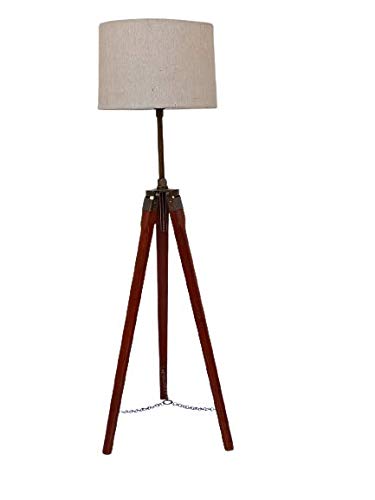 COMBO Wooden Jute Fabric Modern Designed with Khadi Shade Italian Crafter Decorative Antique Tripod Standing Floor Lamp (Brown)-image-15