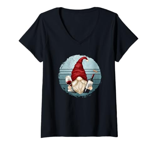Mujer Red Wine Lover Gnome Graphic For Women And Men Funny Wine Camiseta Cuello V