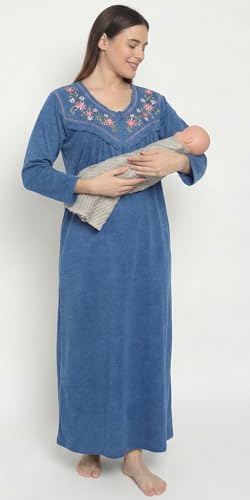 Image of Noty Women's Maternity - Feeding - Nighty | Full Sleeves | Floral Print Maxi | Embroidery Work On Neck with Zip Closure