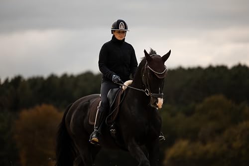 Equimour Dressurschabracke Pure Chocolate – Satin Schabracke für Pferde, anatomisch, atmungsaktiv mit Bamboo Lining & Glitzerborde, veganes Leder-Patch, edles Reitzubehör für Dressur