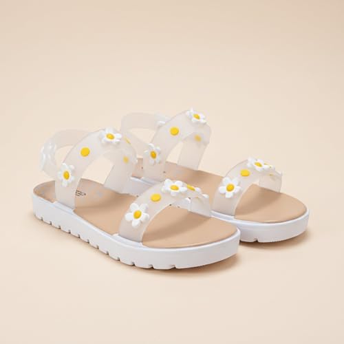 Image of bebe Girl's Flat Sandals - PCU Sandals with Flower, Bow, and Rhinestone Details for Toddler /Little Kid /Big Kid