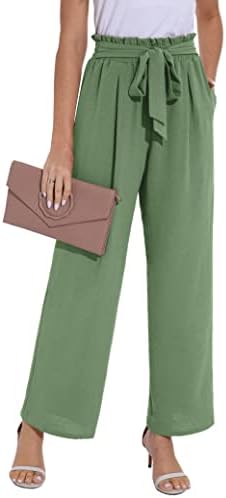 PrinStory Damen Hose Mit Weitem Bein Leichte Elastische Taille Sommer Hose Mit Taschen Kausale Arbeit Hose